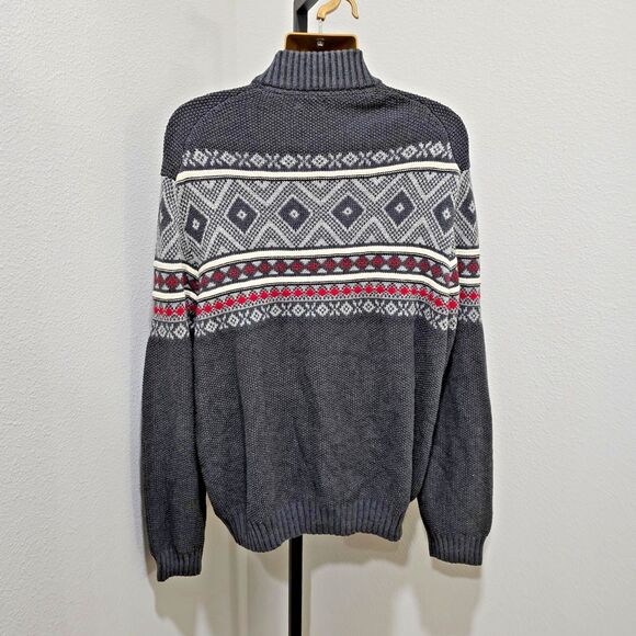 Fair Isle Ski Sweater Mens XXL Gray White Red Nordic Alpine 1/4 Zip Winter Snow - Picture 4 of 9